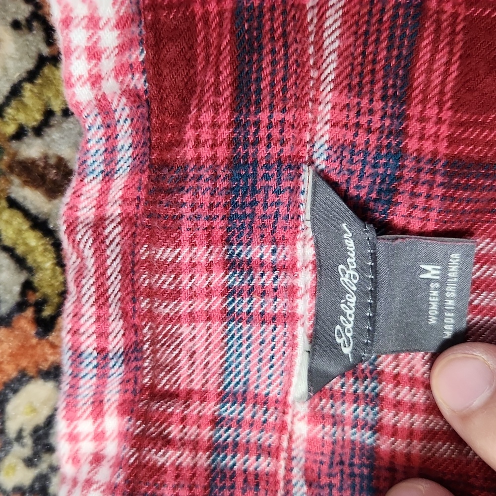 Eddie Bauer Flannel Shirt Red White Blue Plaid M - Picture 5 of 9